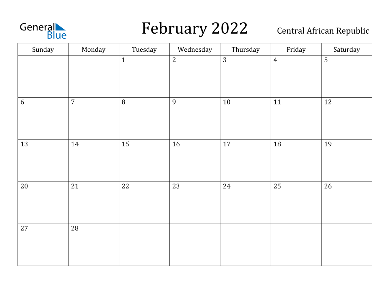 Central African Republic February 2022 Calendar With Holidays