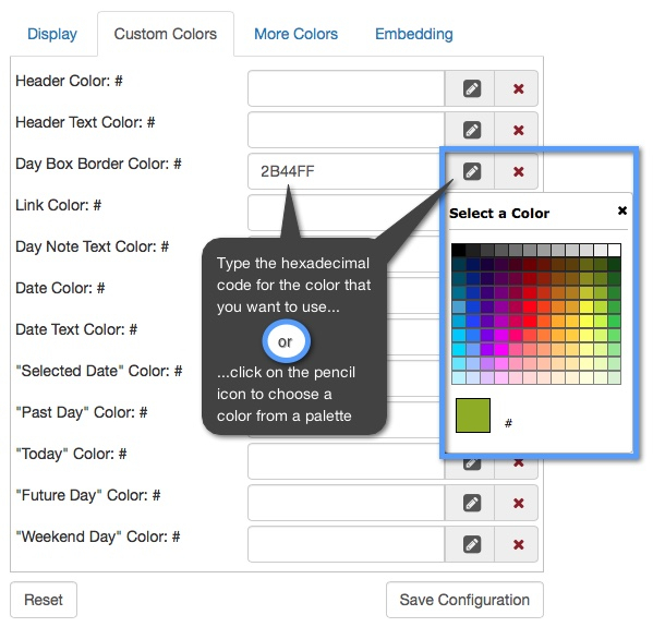 Changing Fixed Calendar Colors Keepshare Developer