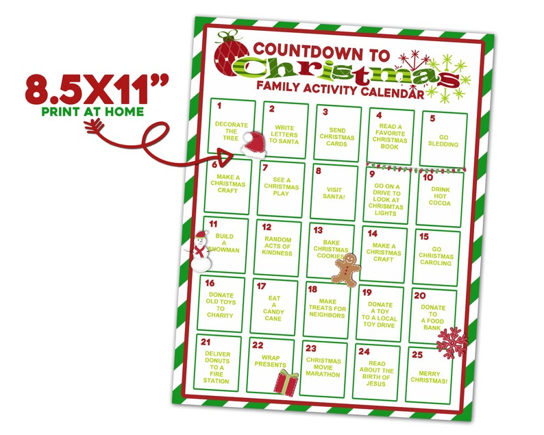 Christmas Countdown Calendar Printable Editable Christmas 1