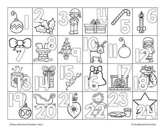 Christmas Countdown Day 1 Advent Calendar Coloring Page