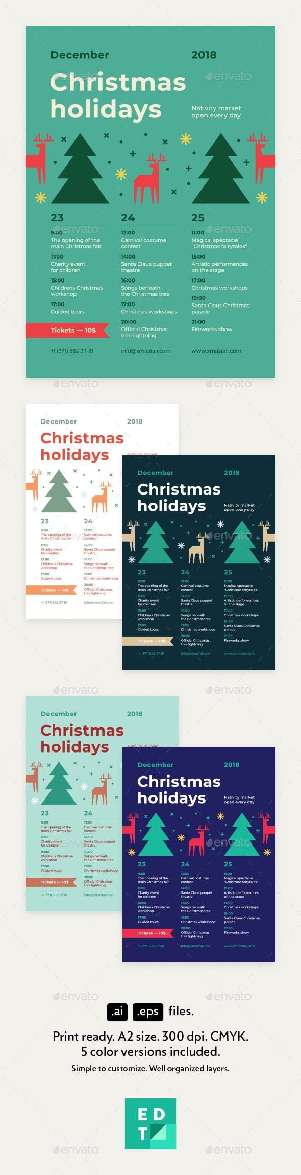 christmas schedule poster template holiday flyer