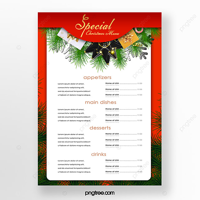christmas theme restaurant food menu template for free