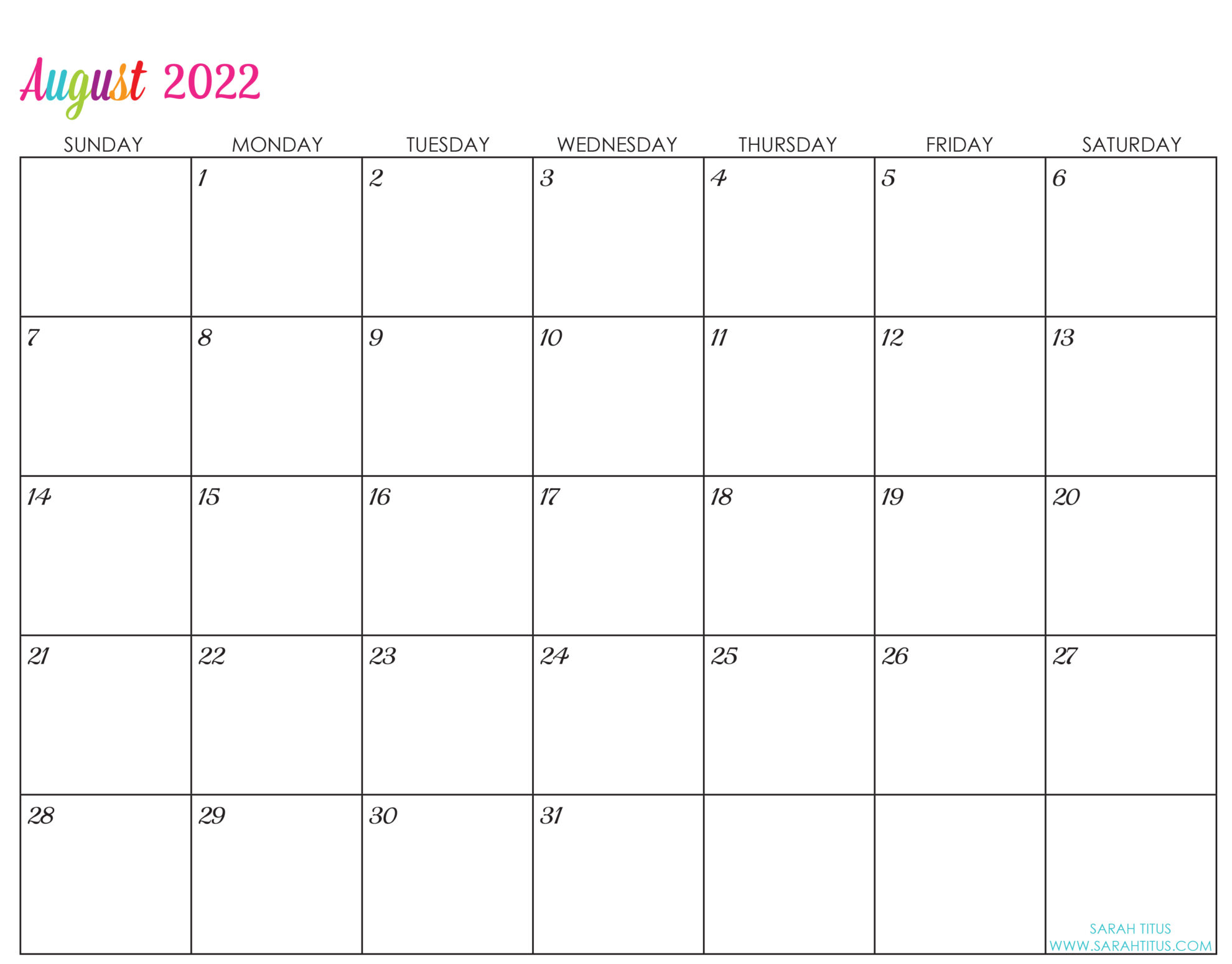Custom Editable 2022 Free Printable Calendars Sarah