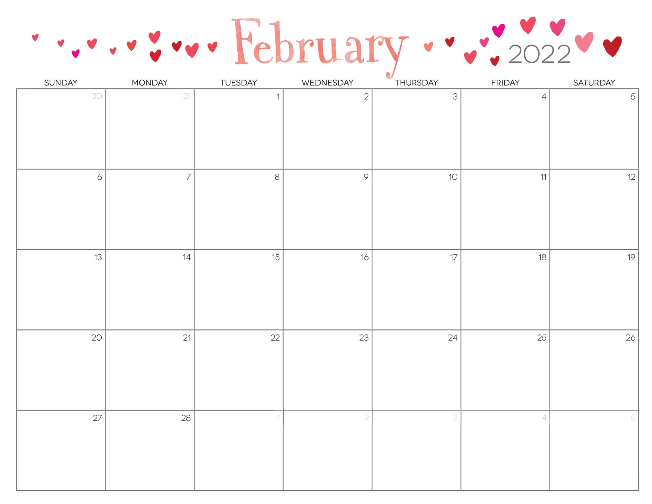 Cute February 2022 Calendar Printable Floral Designs 1