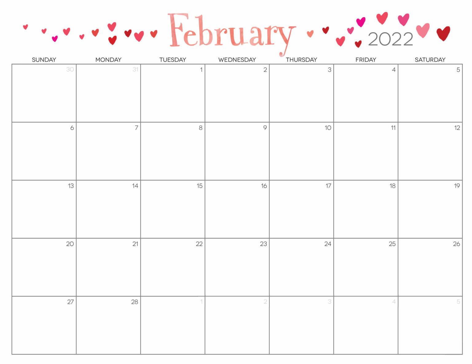 Cute February 2022 Calendar Printable Floral Designs 2021 Printable Calendars