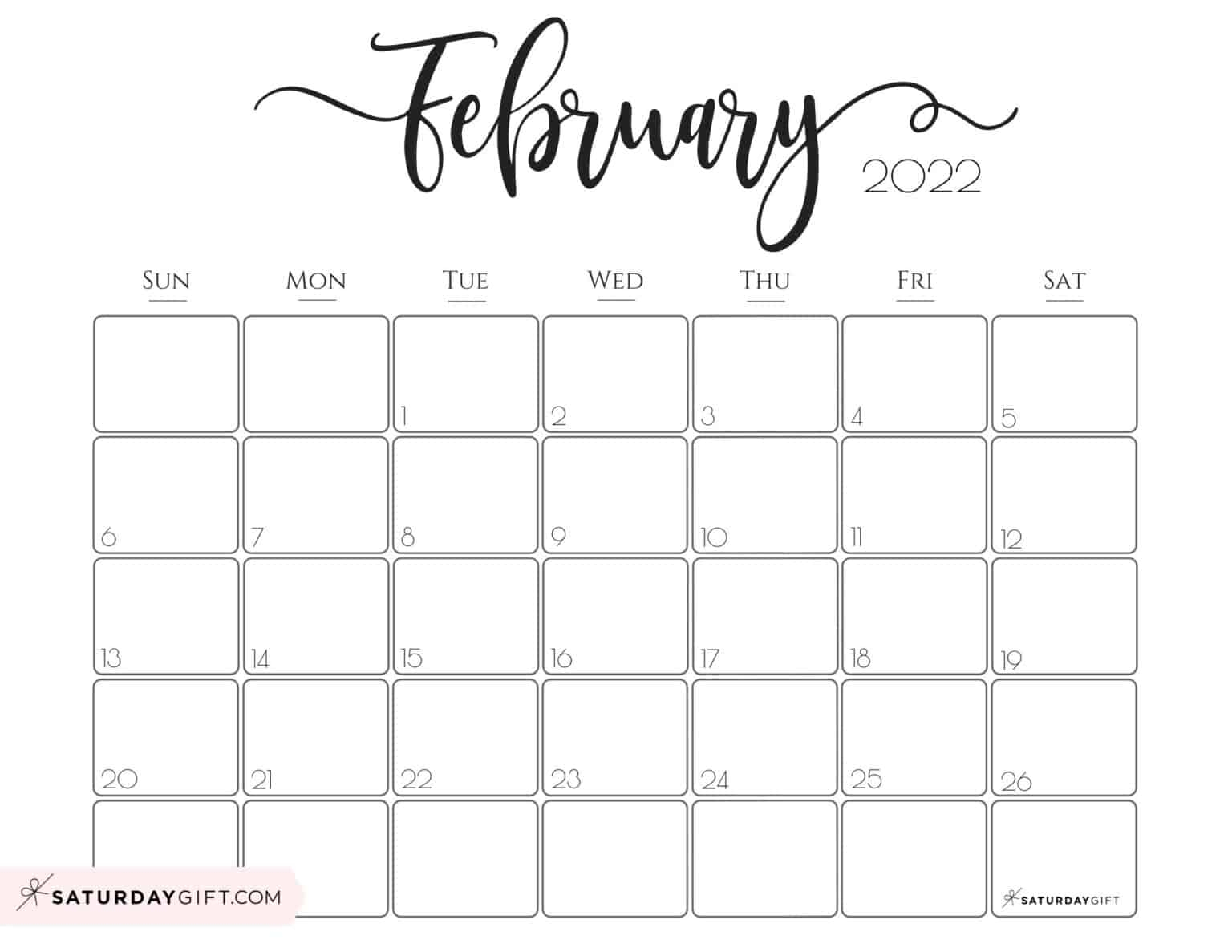 Cute Free Printable February 2022 Calendar Saturdaygift 2