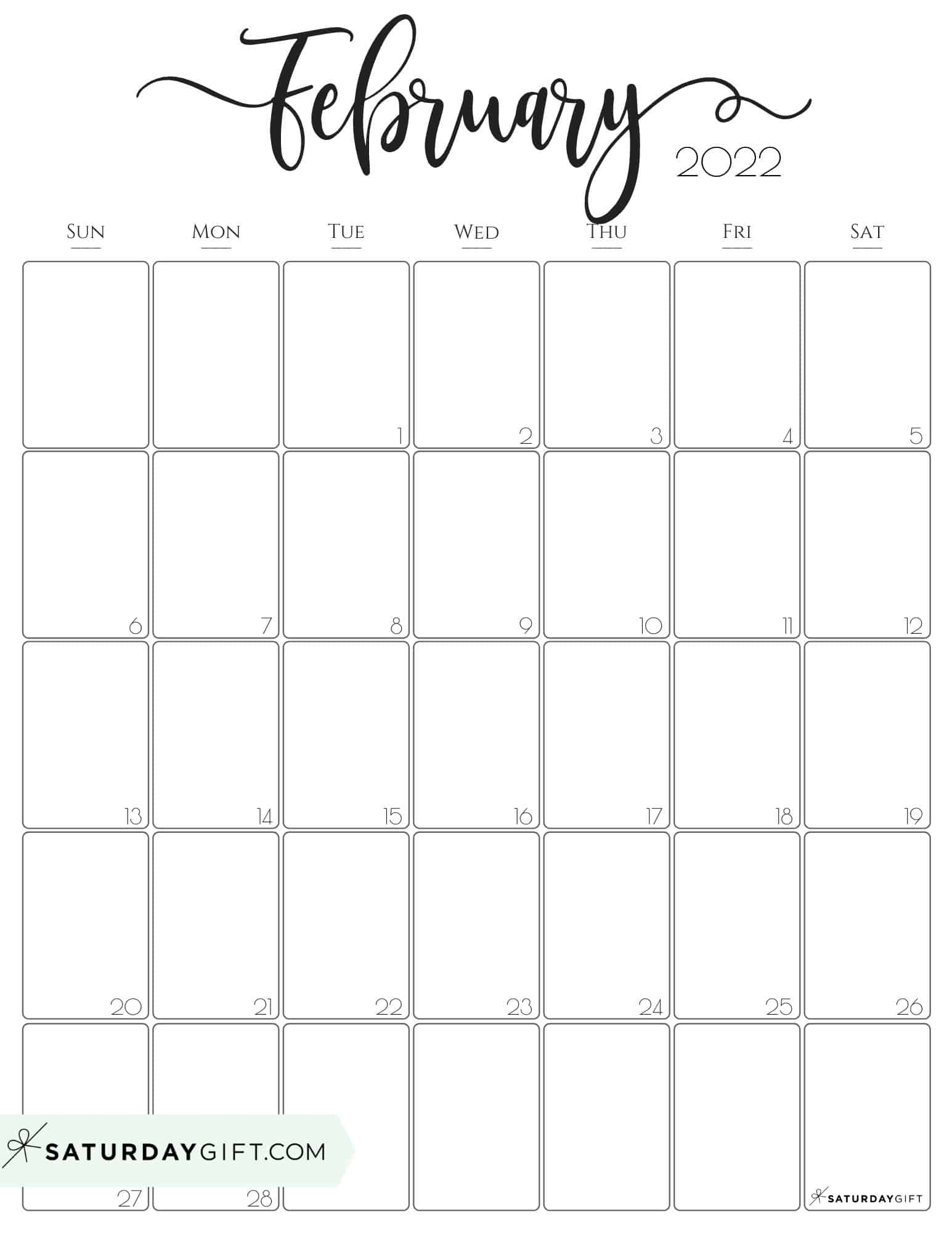 Cute Free Printable February 2022 Calendar Saturdaygift