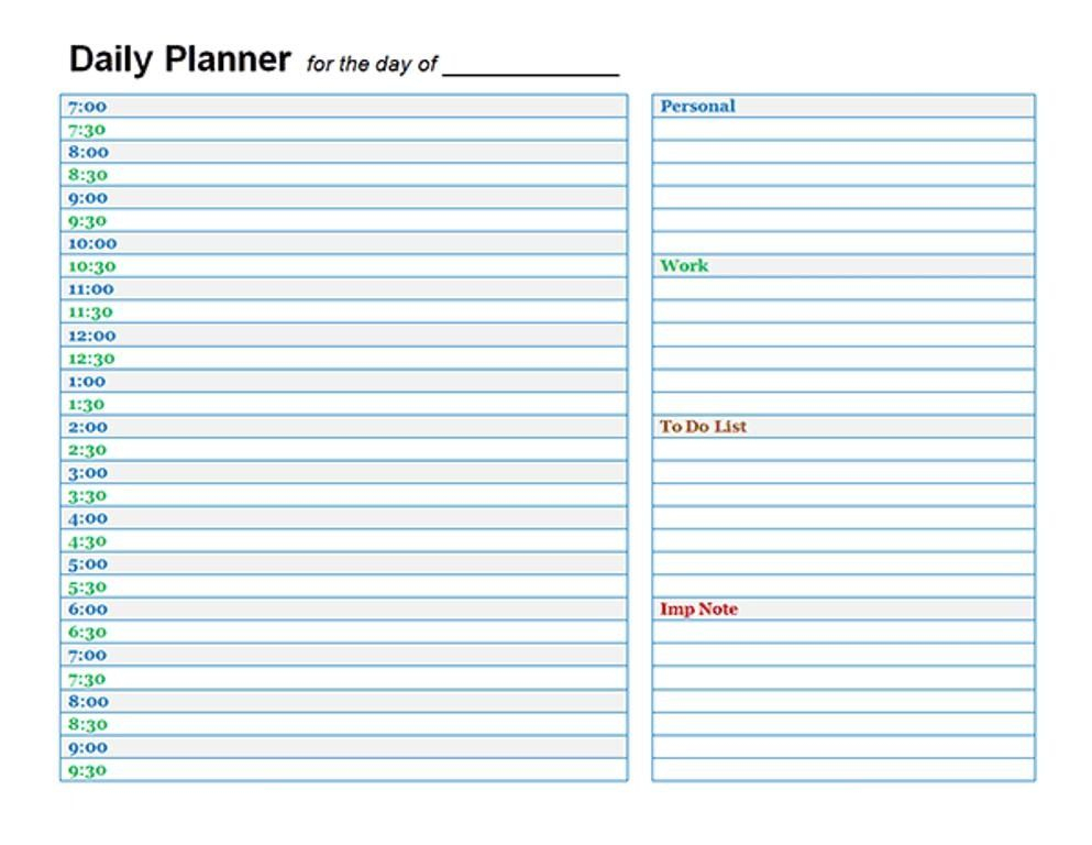 Daily Calendar Planner Template Dailycalendar