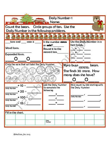 Daily Number December Theme 2nd Grade From Melissa Joe On