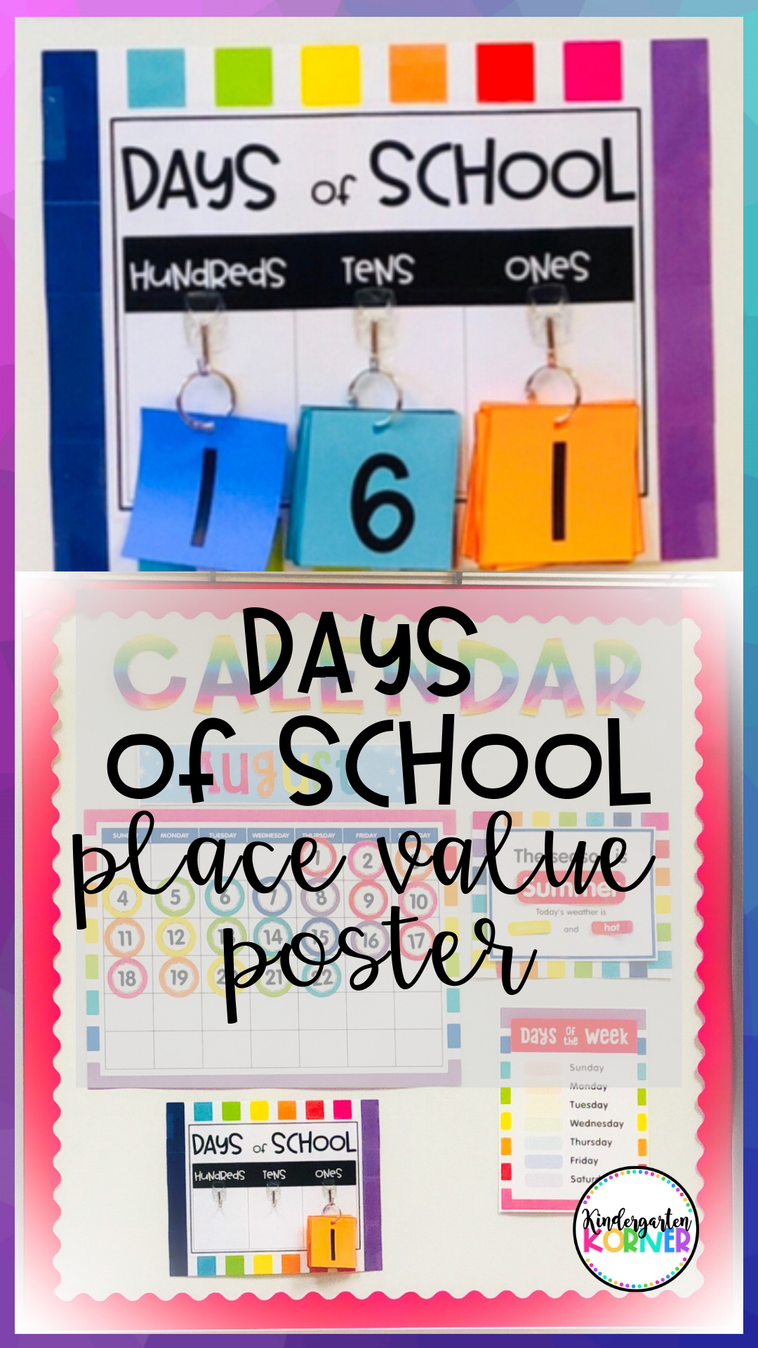 Days Of School Calendar Place Value Poster Kindergarten