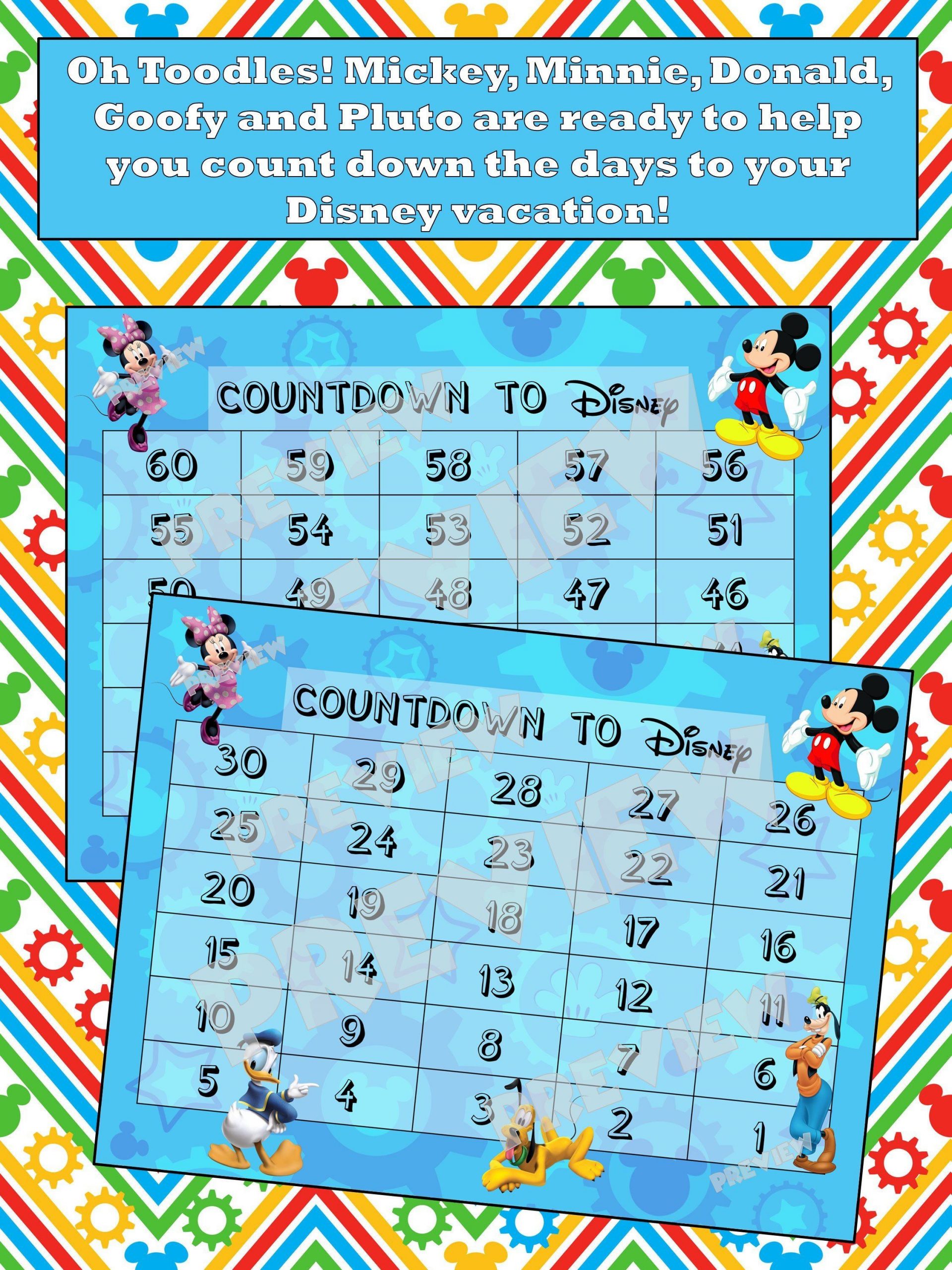 Disney Countdown Calendar Mickey Minnie Donald Goofy
