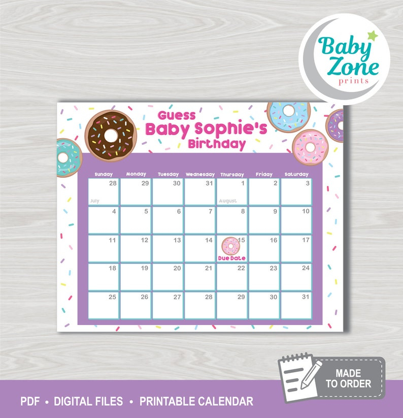 Donuts Baby Due Date Printable Prediction Calendar Guess