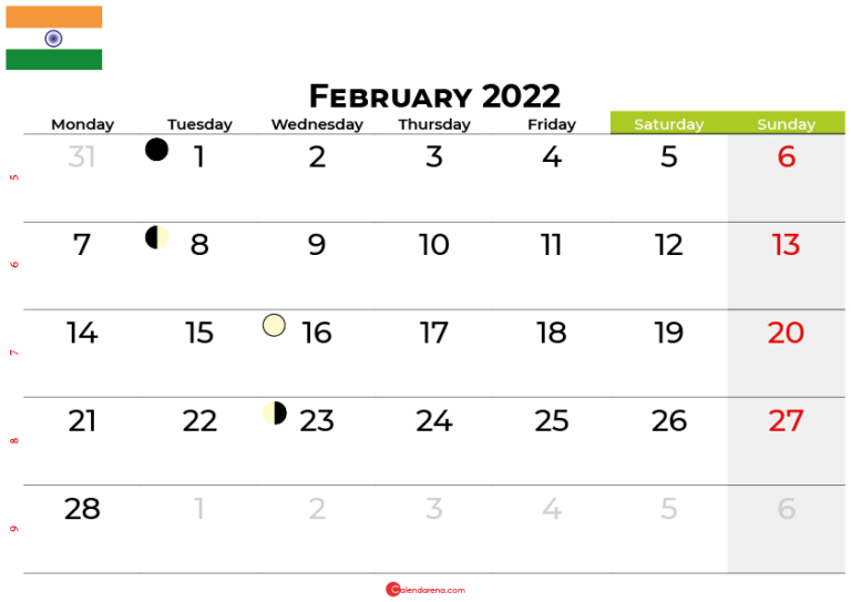 Download Free February 2022 Calendar India With Holidays