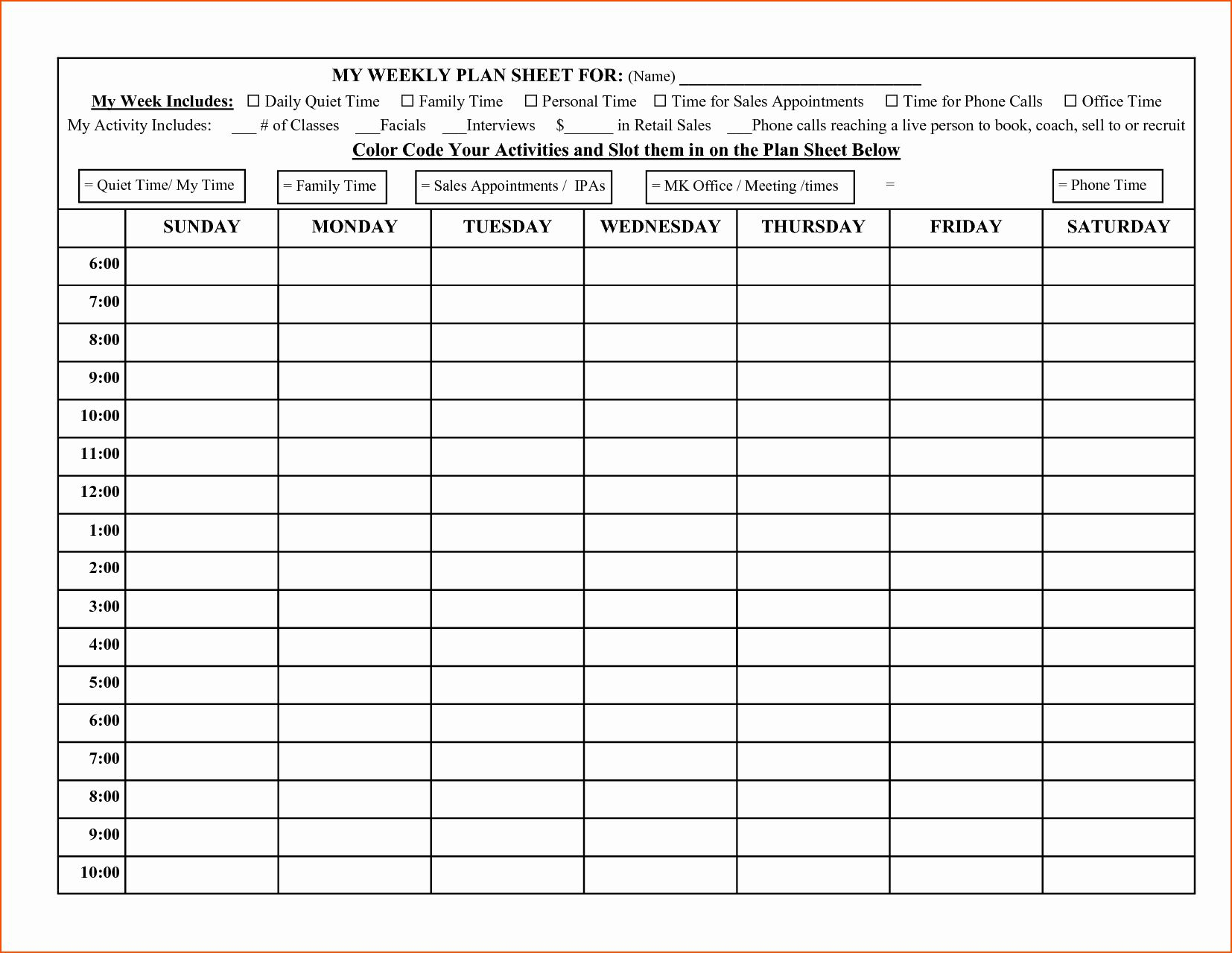E2889a 25 Weekly Calendarhour Template In 2020 Day