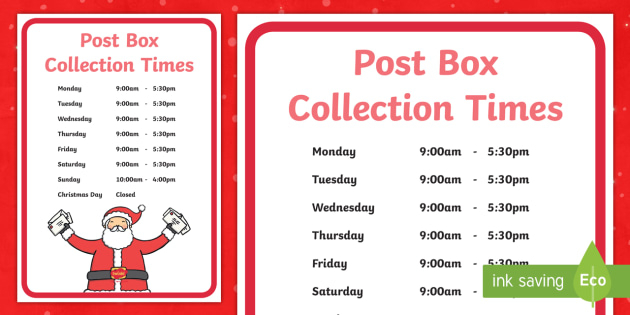 Editable Christmas Post Box Collection Times Display Sign