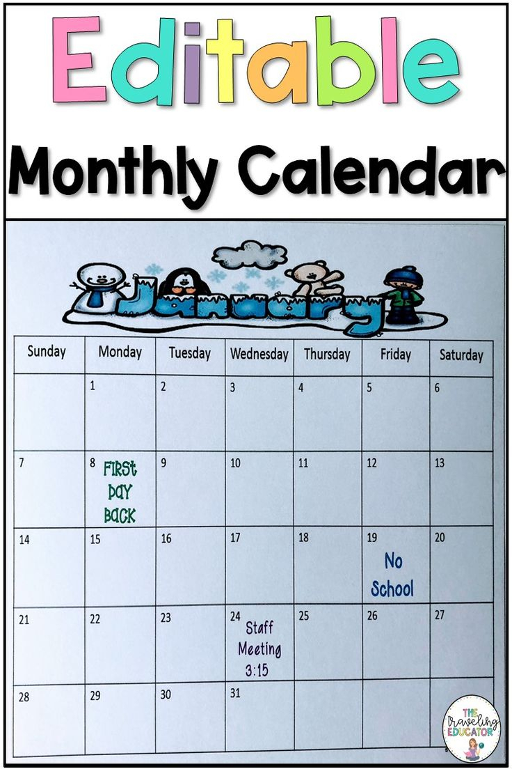 Editable Monthly Calendar Templates Monthly Calendar