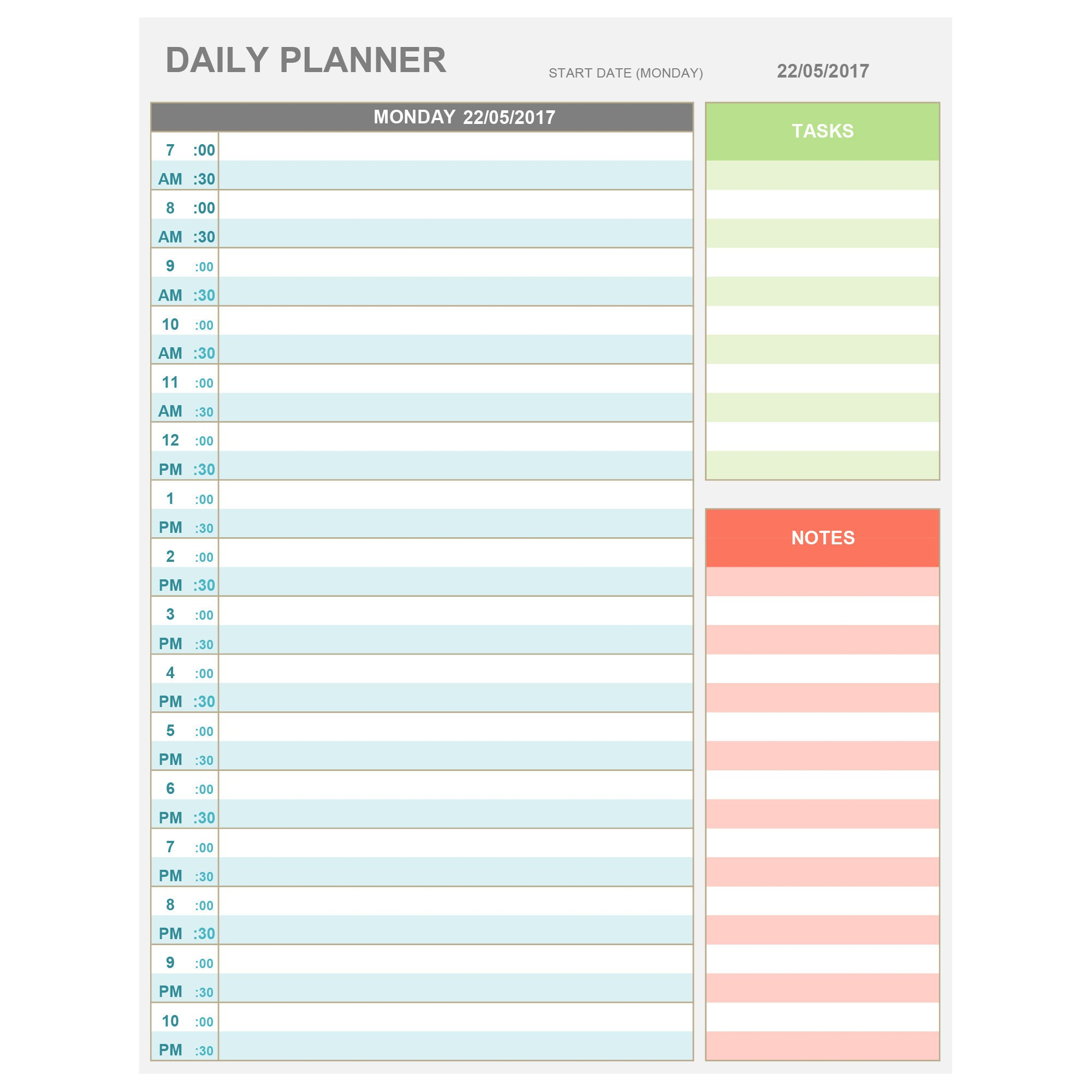 Excel Daily Hourly Planner Printable Editable Daily Etsy 1