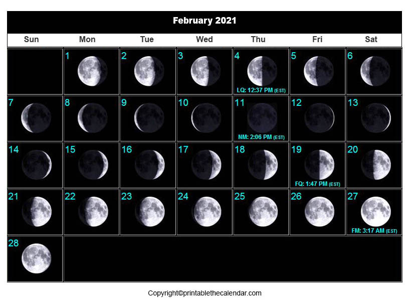 February 2021 Moon Phase Calendar Printable The Calendar