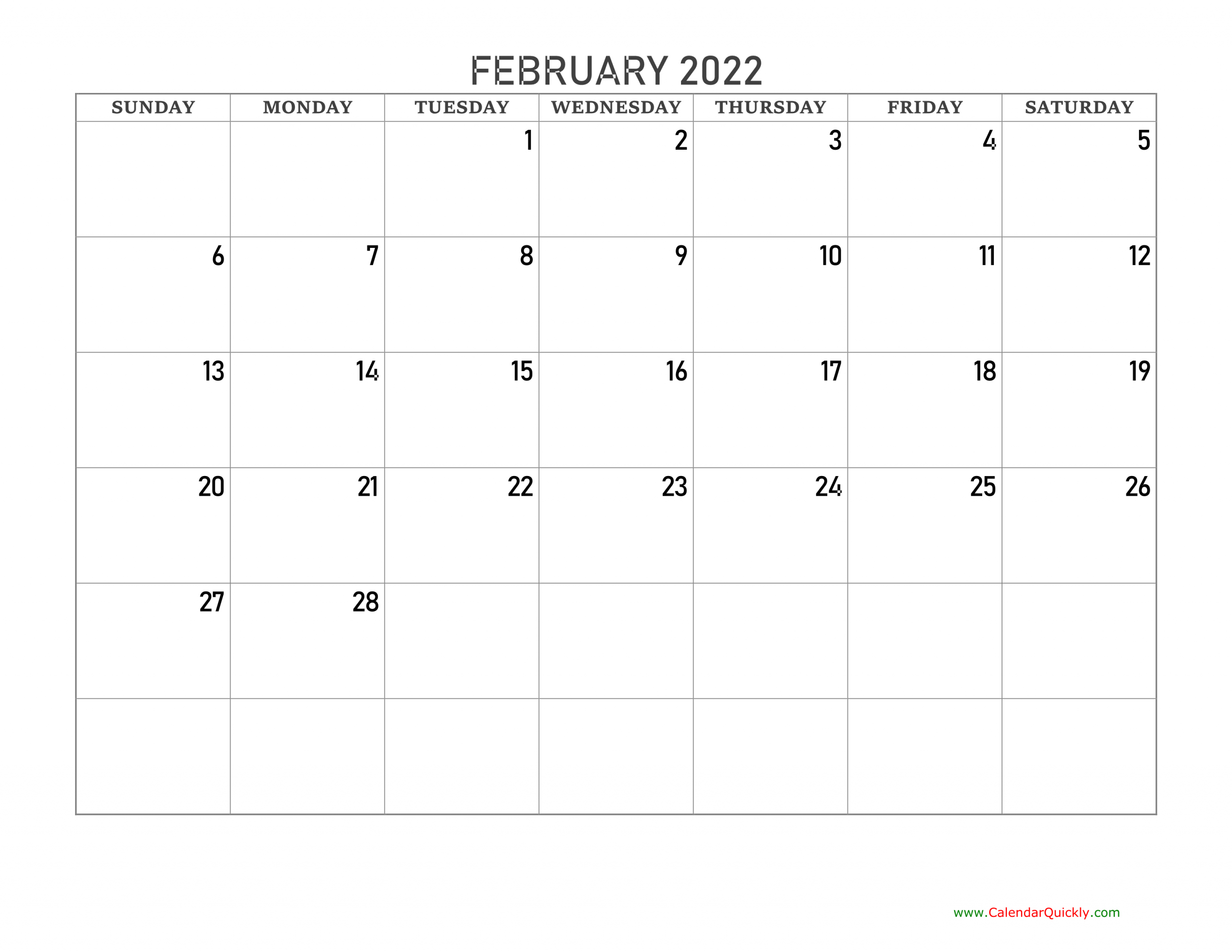 February 2022 Blank Calendar Calendar Quickly
