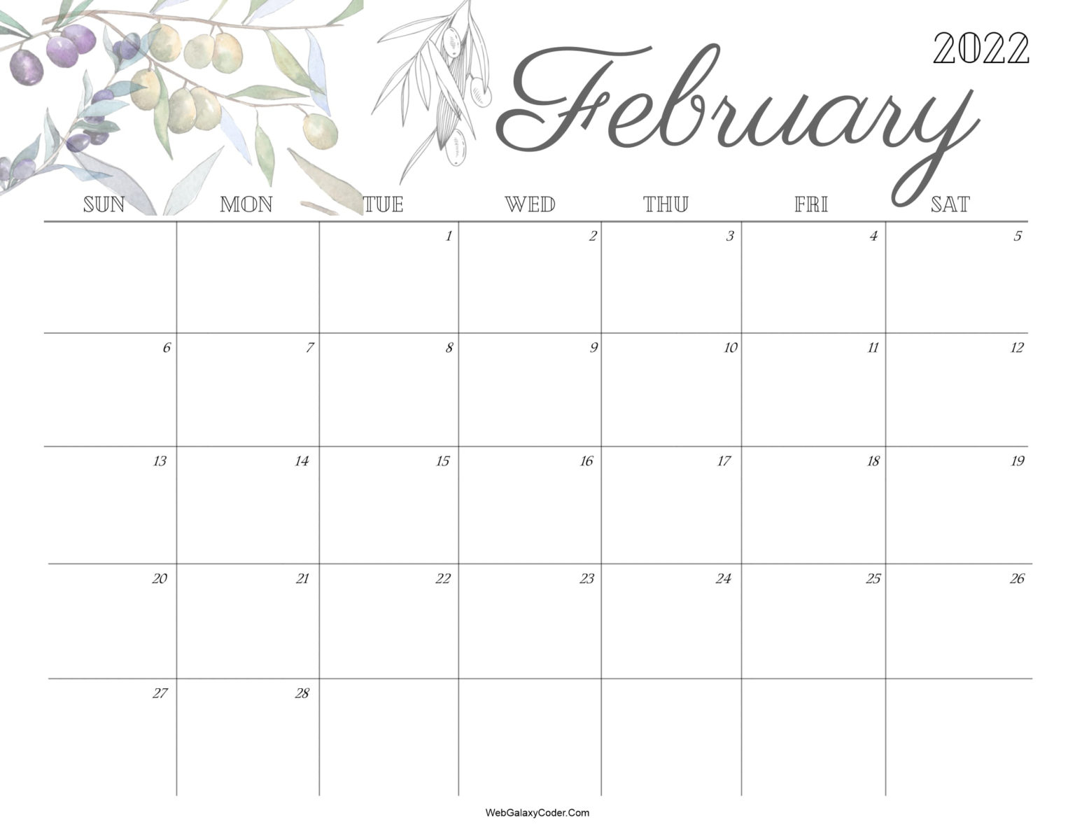 February 2022 Calendar Cute Format Print Now 1