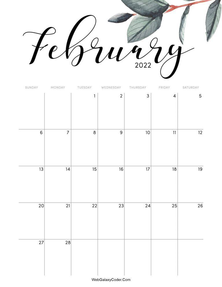 February 2022 Calendar Cute Format Print Now 2