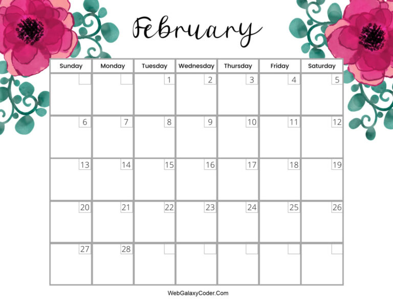 February 2022 Calendar Cute Format Print Now Blank Calendar Printable