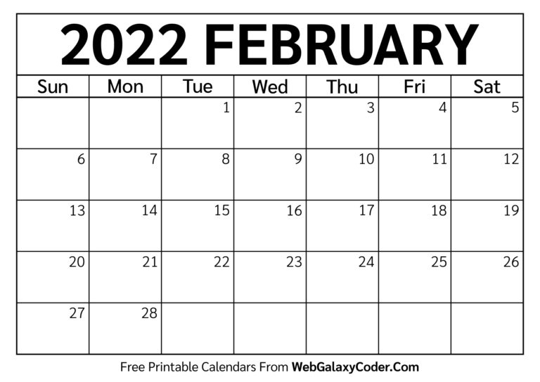 February 2022 Calendar Printable Format Print Now