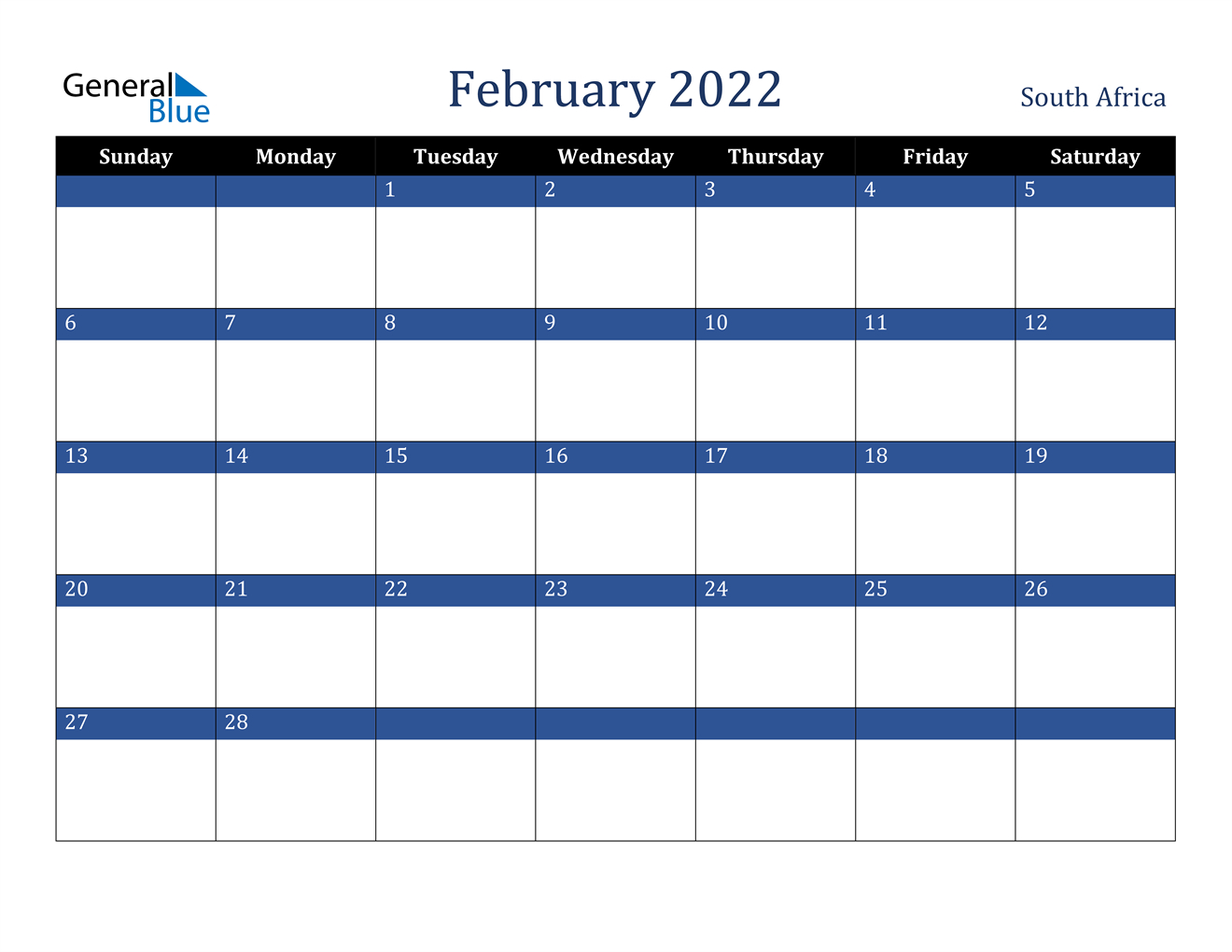 February 2022 Calendar South Africa 2