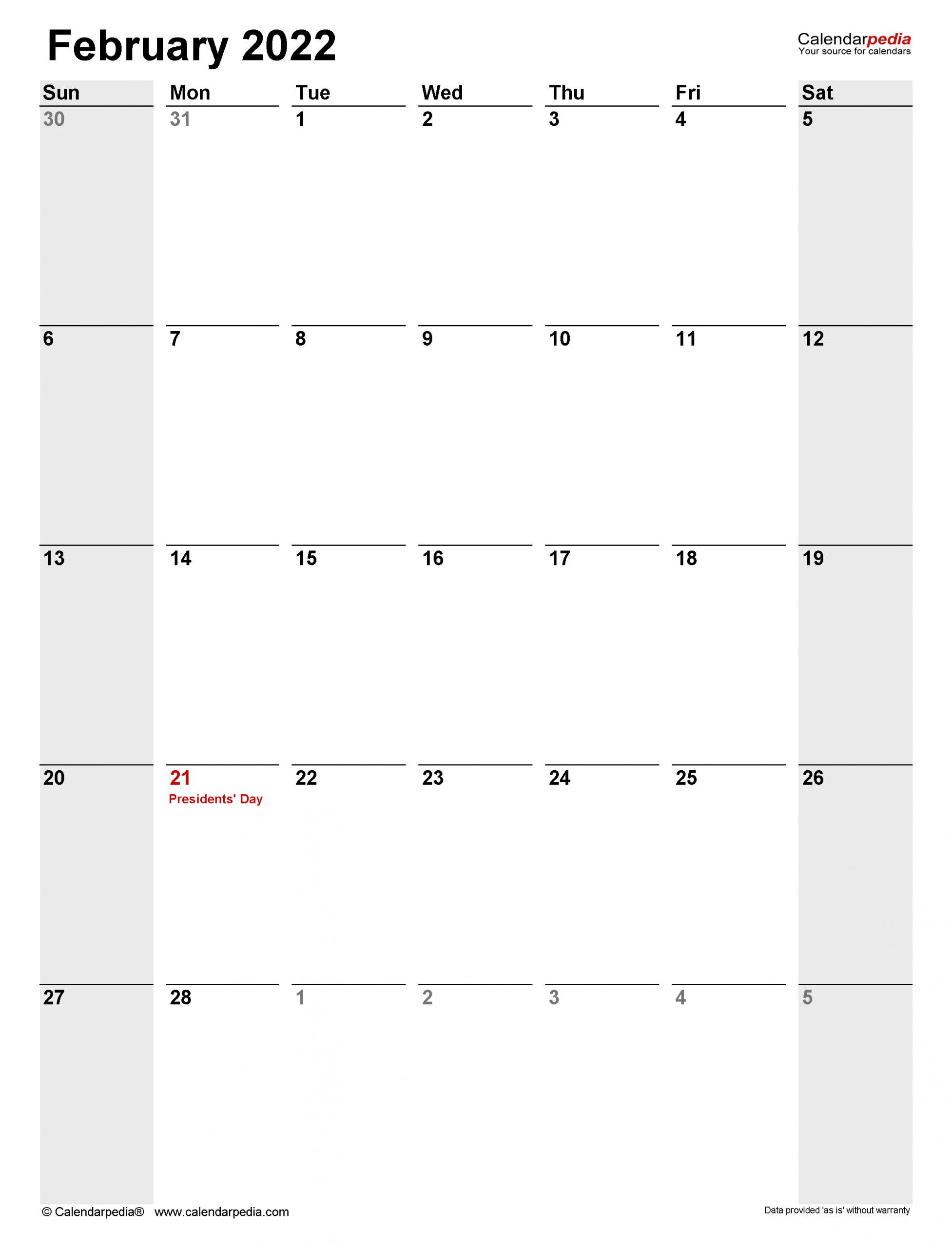 February 2022 Calendar Templates For Word Excel And Pdf 1