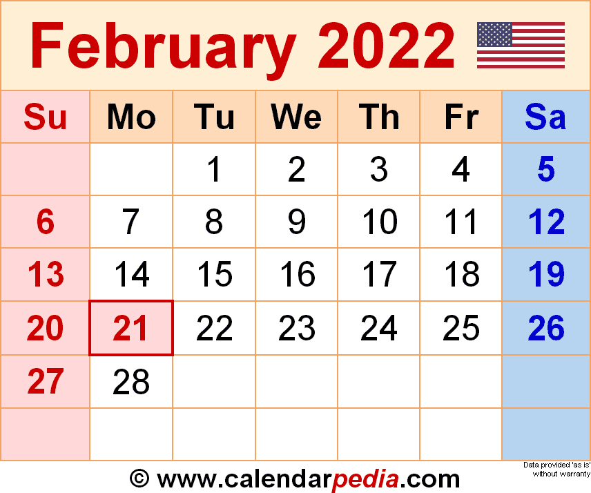 February 2022 Calendar Templates For Word Excel And Pdf 7