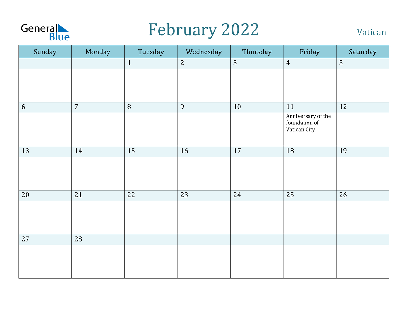 February 2022 Calendar Vatican 1
