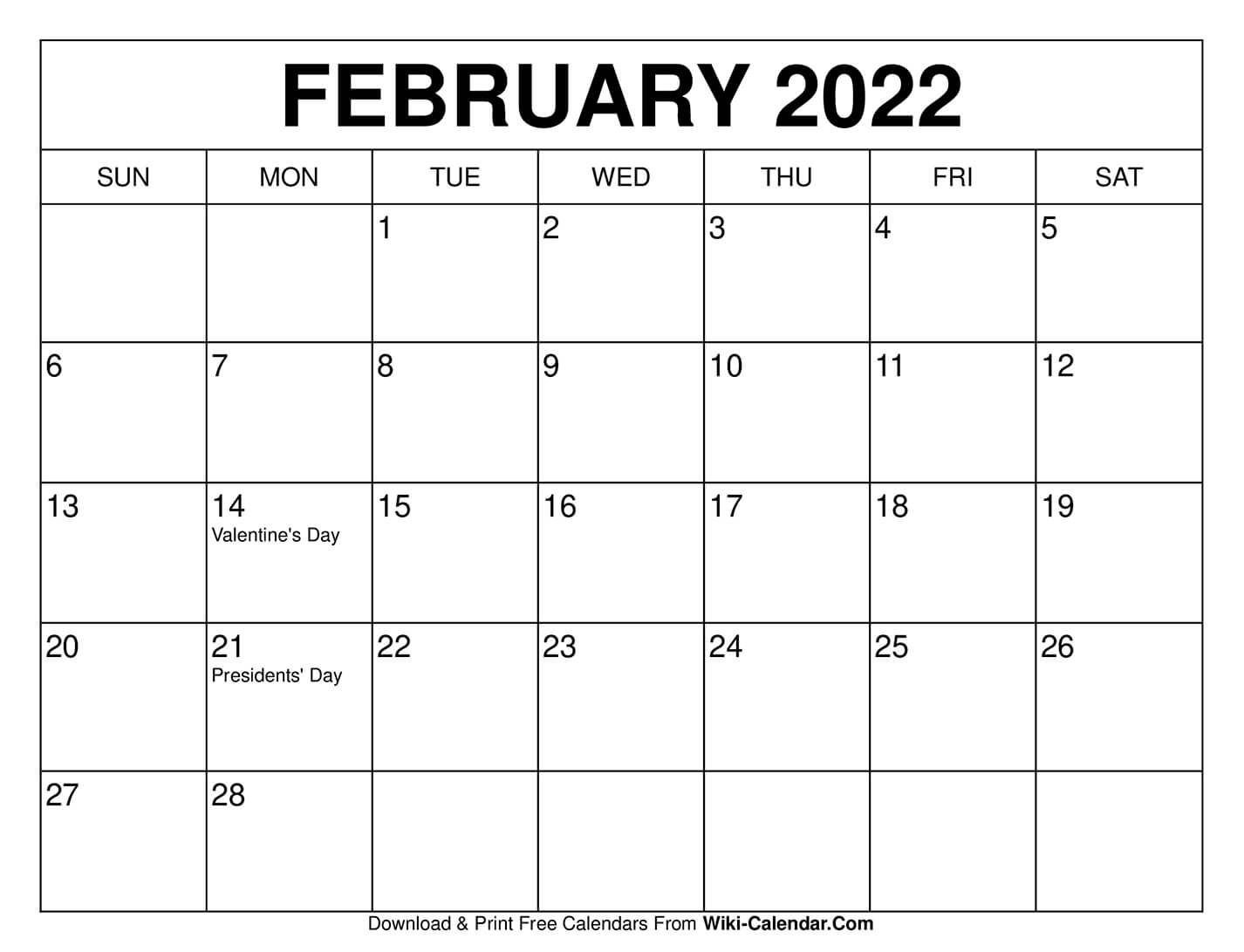 February 2022 Free Printable Calendar Calendar 2022