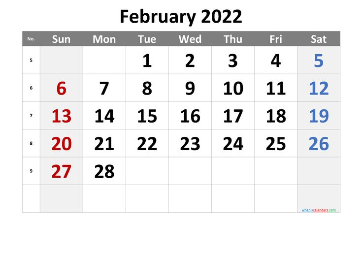 February 2022 Printable Calendar With Week Numbers Free
