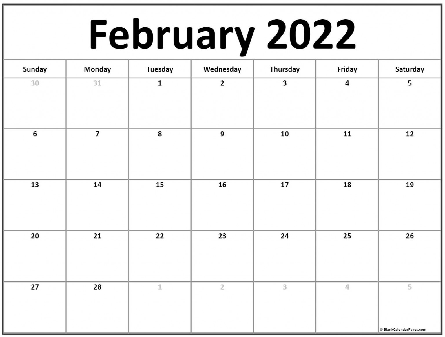 February Calendar 2022 Printable Monday Start Printable