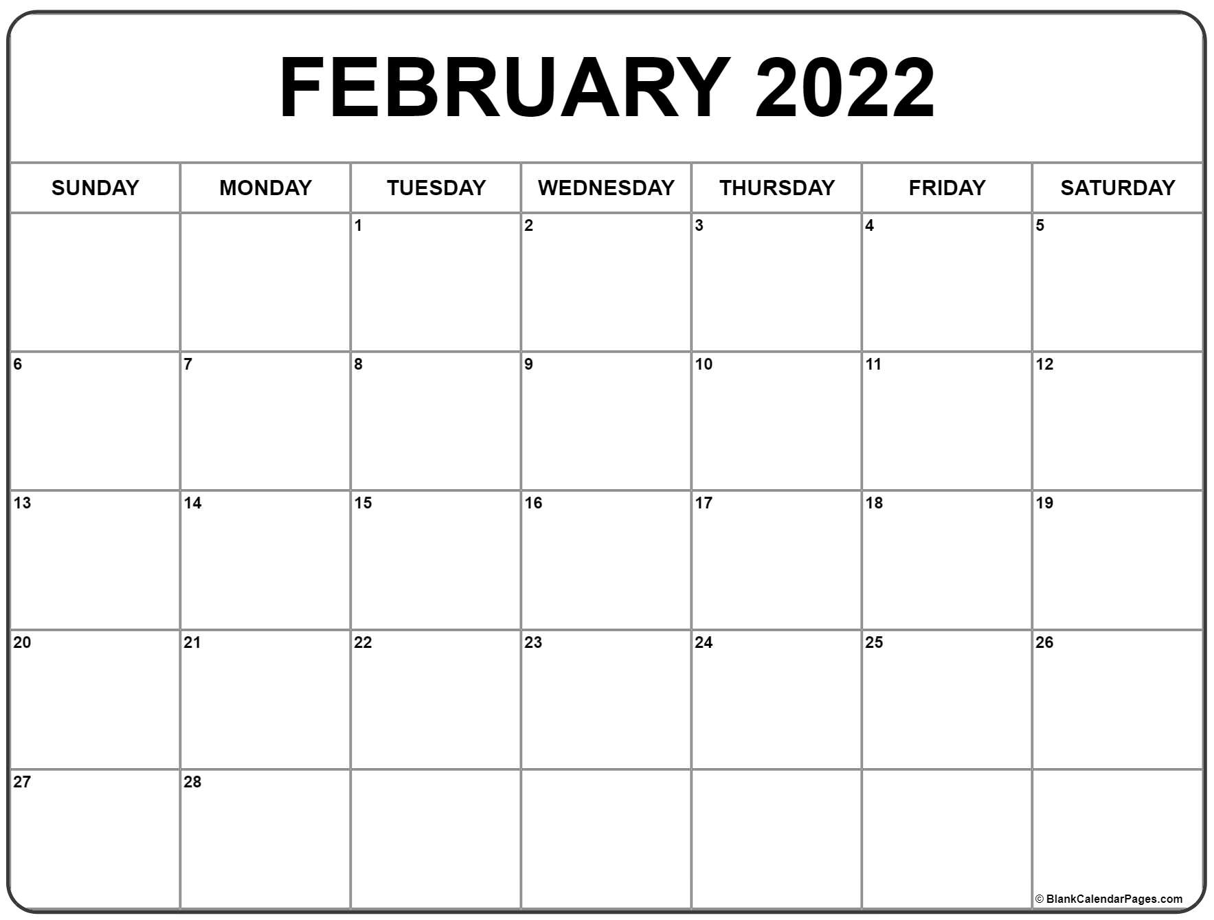 February Calendar Printable 2022 Printable Calendar 2021
