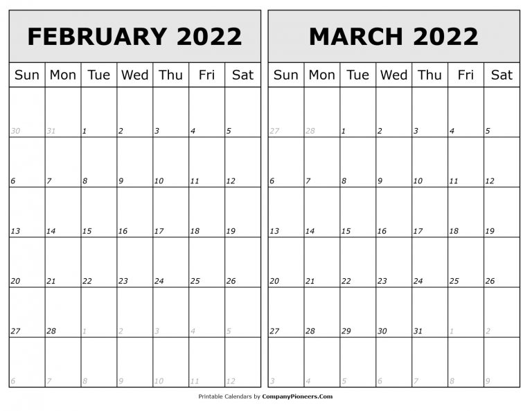 February March 2022 Calendar Printable Template 2