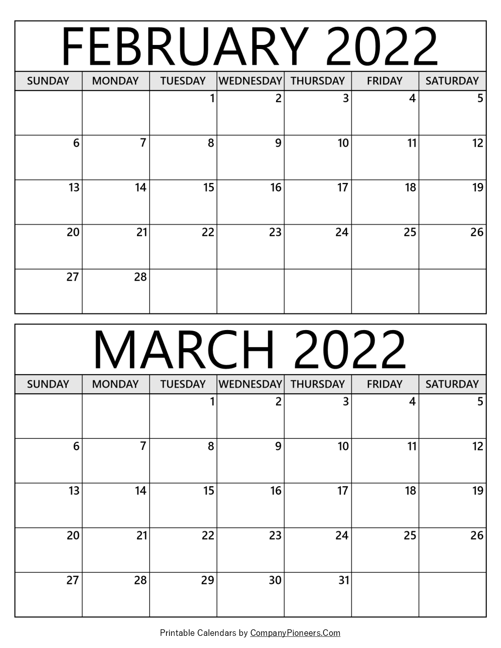 February March 2022 Calendar Printable Template 4