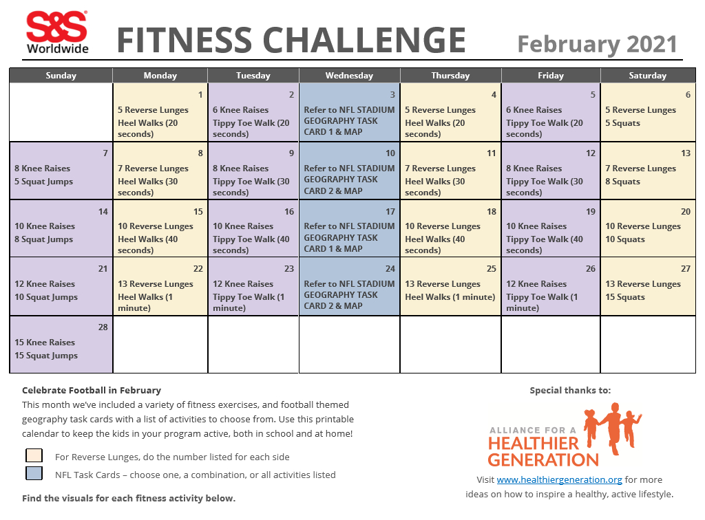 February Printable Fitness Challenge Calendar Ss Blog