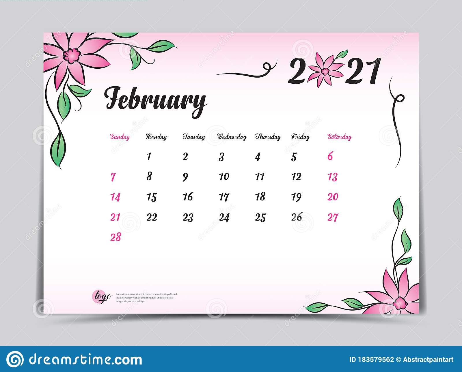 Febuary 2021 Calendar Pink Empty Calendar