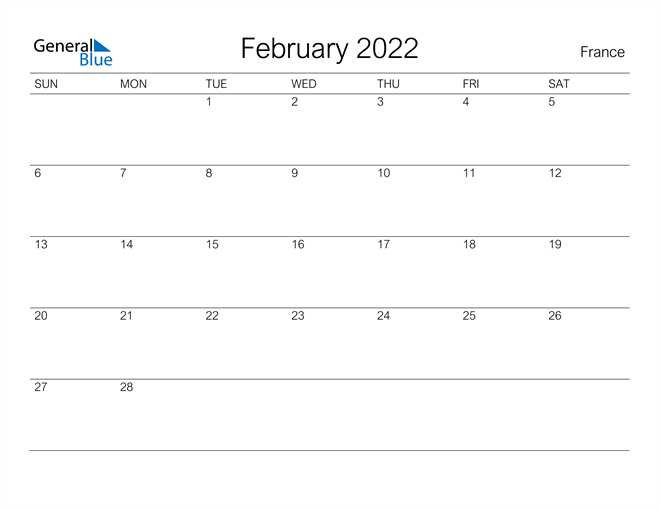 France February 2022 Calendar With Holidays