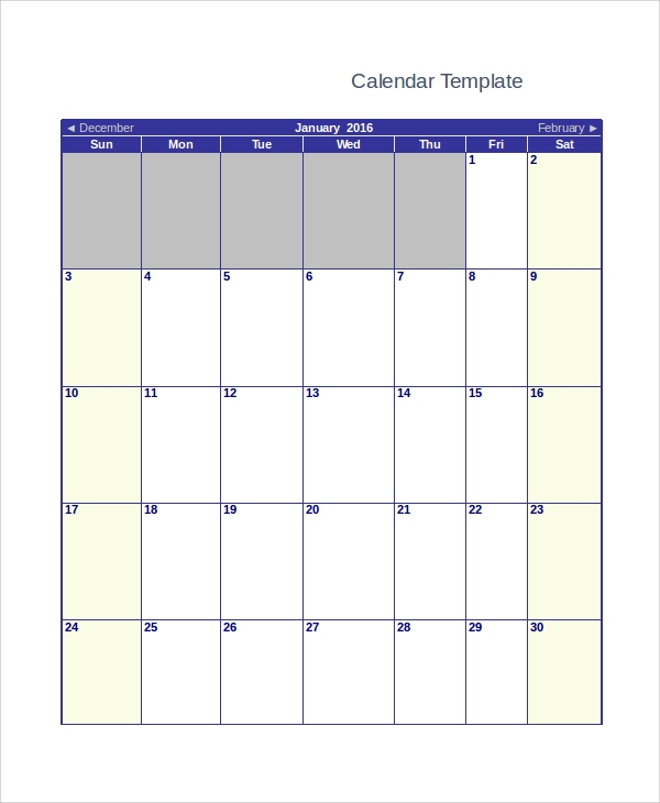 Free 13 Sample Blank Monthly Calendar Templates In Pdf
