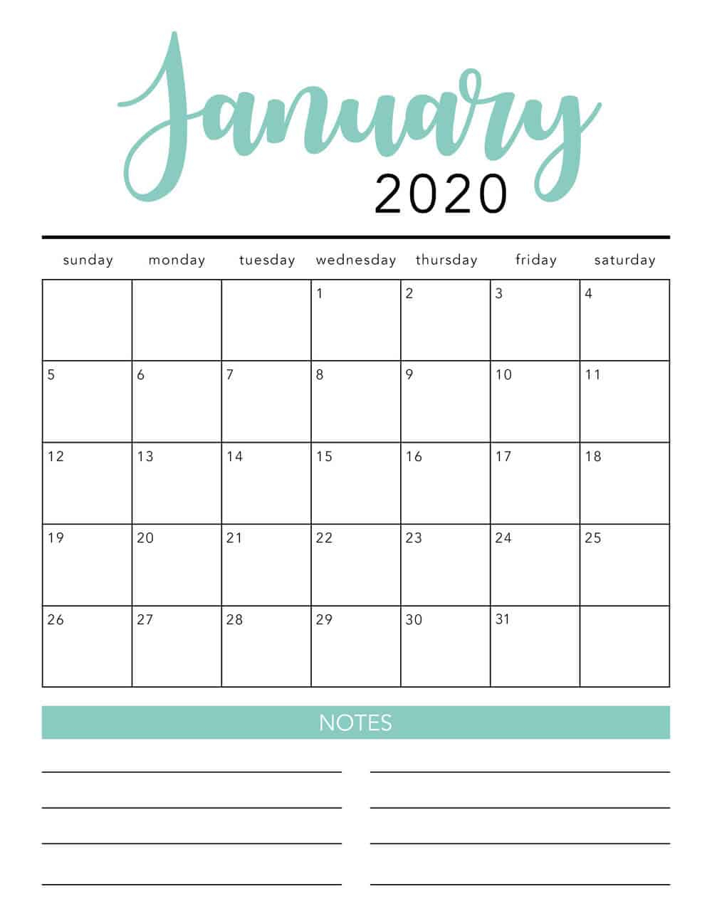 free 2020 printable calendar template 2 colors i 1