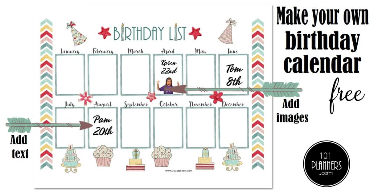 Free Birthday Calendar Template Printable Customizable 1