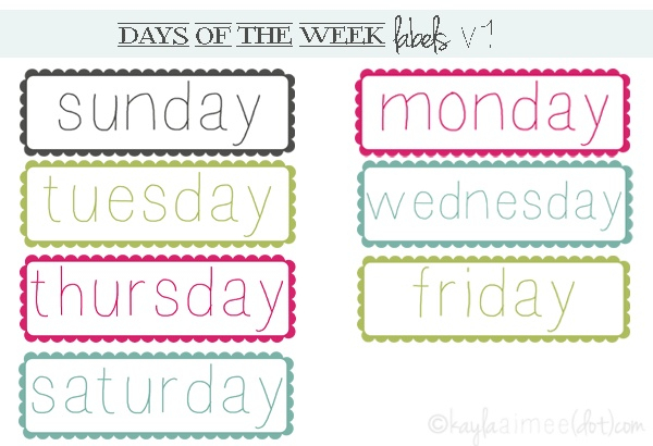 free days of the week labels classroom labels school