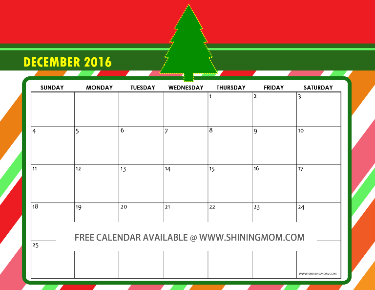 Free December 2016 Calendars Christmas Themed Designs
