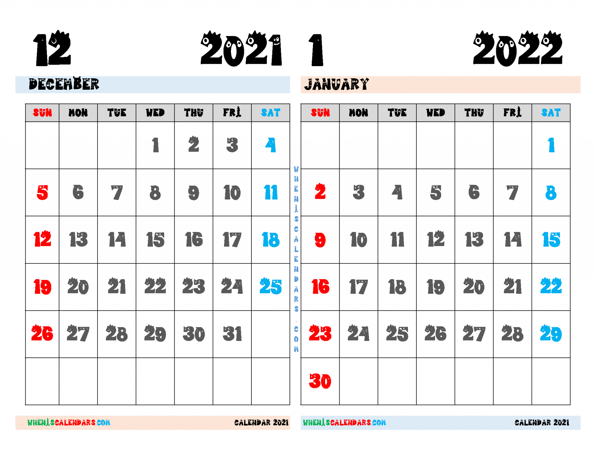 Free December 2021 January 2022 Calendar Printable Pdf