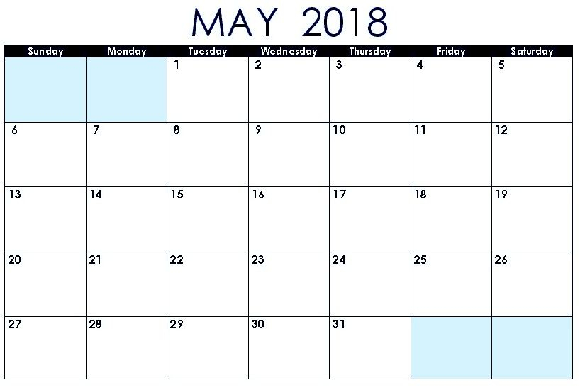 Free May 2018 Waterproof Calendar Calendar Printables