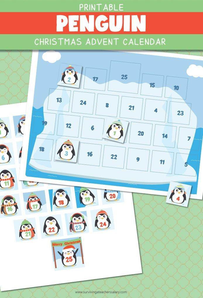 Free Penguin Printable Advent Calendar Kids Countdown To Christmas Printable Advent Calendar