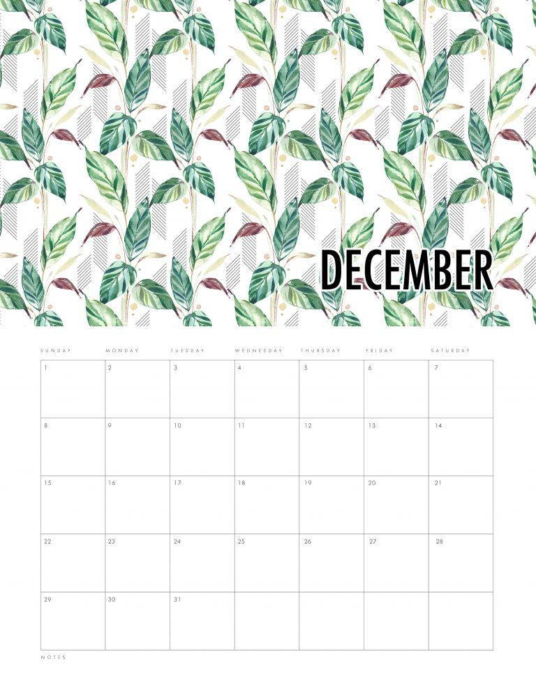 Free Printable 2019 Calendar Modern Leaves The Cottage