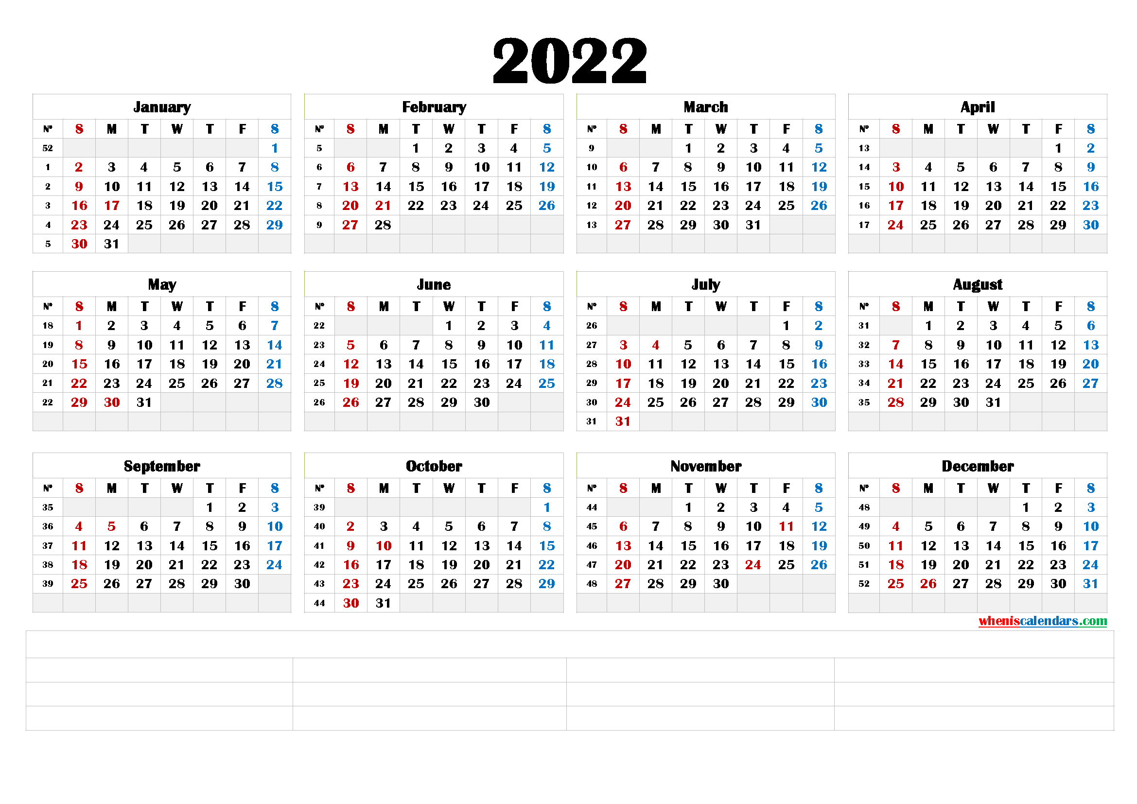 free printable 2022 yearly calendar 6 templates